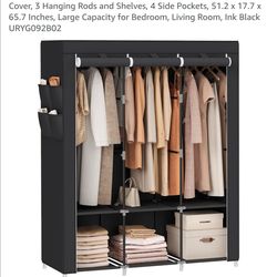 Portable Closet, Wardrobe Closet Organizer with Cover, 3 Hanging Rods and Shelves, 4 Side Pockets, 51.2 x 17.7 x 65.7 Inches, Large Capacity for Bedro
