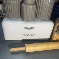 bread Box And Canisters And Rolling Pin Only