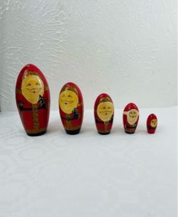 Vintage Santa Claus Nesting Matroyshka Doll Wood Santas 5pc Set