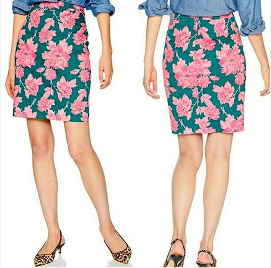 J. Crew Elkins Green Pink Floral Pencil Skirt Size 8