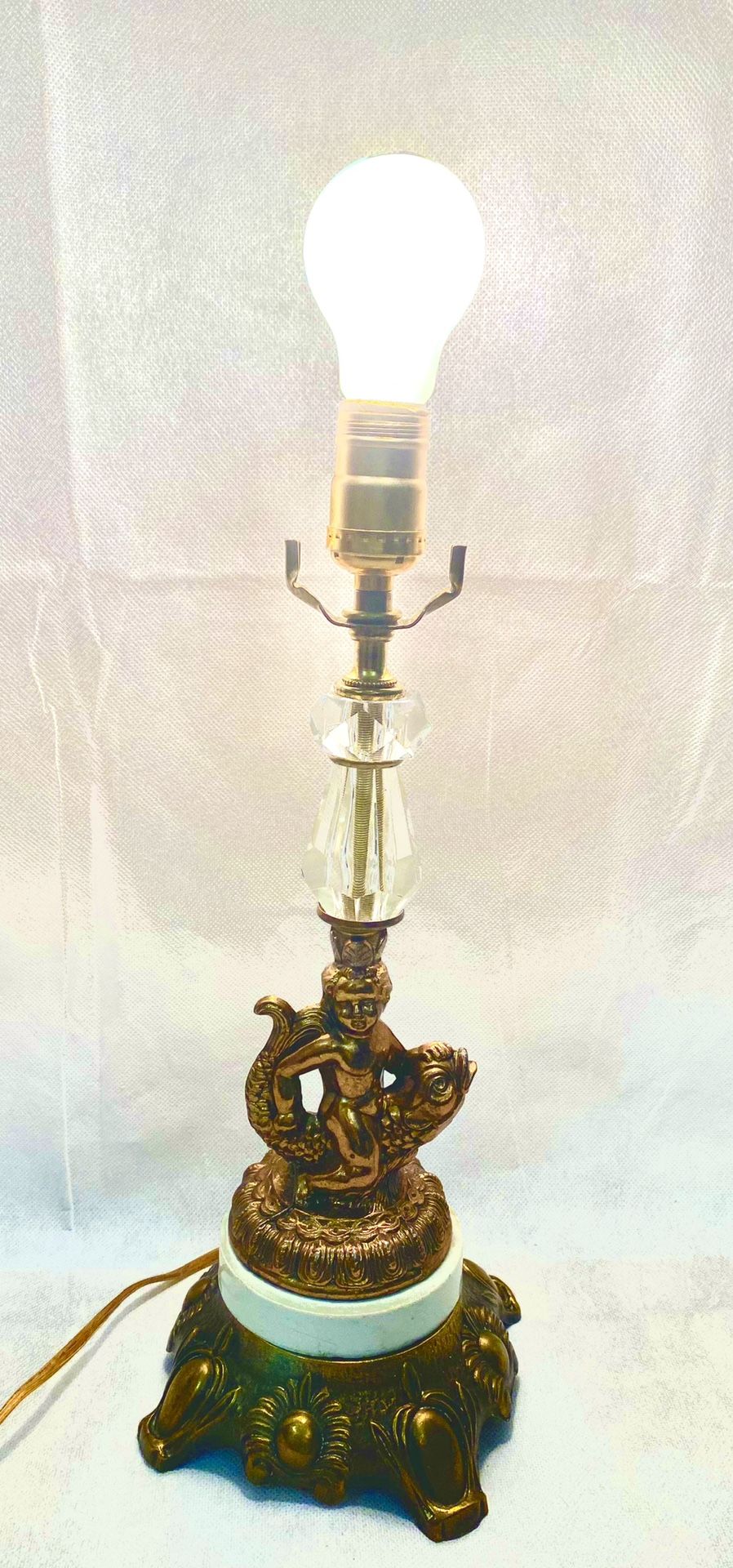 Antique/ vintage Cherub on a fish lamp