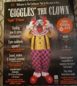 GIGGLES LIFESIZE ANIMATED ANIMATRONIC  LIGHT UP KILLER CLOWN HALLOWEEN PROP