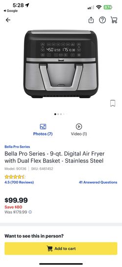 Bella Pro Series 9-qt. Digital Air Fryer with Dual Flex Basket