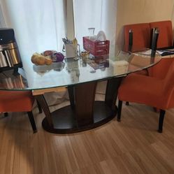 3 Tier Glass Table & 6 Chairs