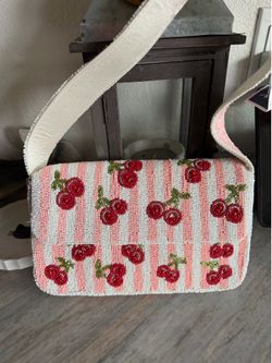 Viral Pink cherry beaded bag