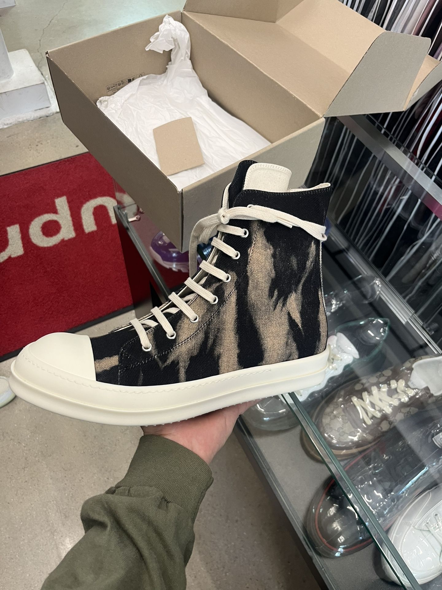 Rick Owens DRKSHDW High Ramones “Black Terra Sun Denim” Size 45EU