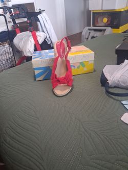 Red Suede Wedge Sandal with Bow