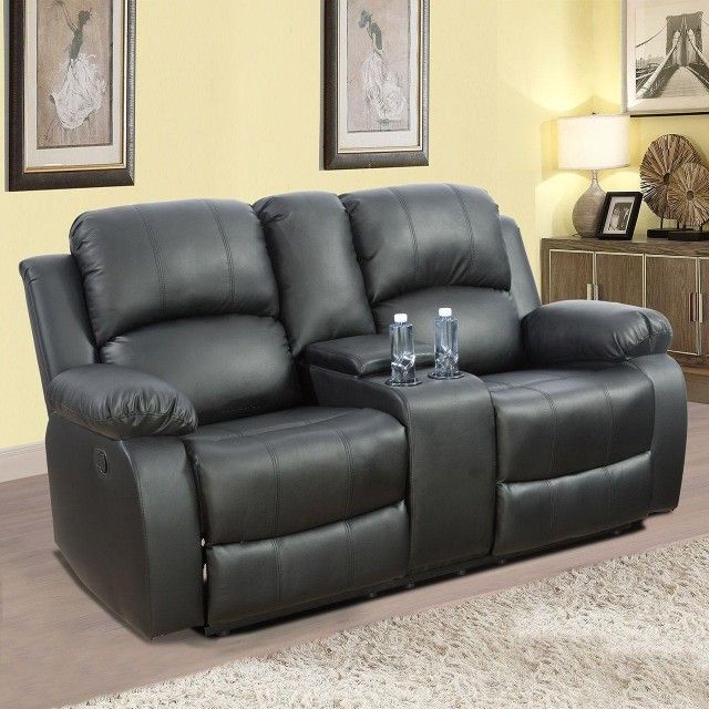 Black upcycled leather recliner loveseats family living room home furniture for sale
