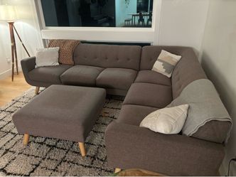 Gray Tufted Sectional + Ottoman - Must Go Today (Beaverton)