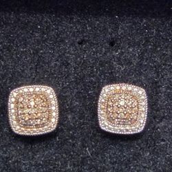 Champagne and Clear Diamond Pierced Earrings 