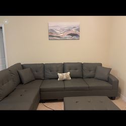 7 Seater Leather Gray Couch W/ Storage Automan