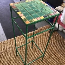 Cast Iron Tall Table Or Stand With Ceramics Tiles , Very Heavy  35 “ High Tap Is 13 “