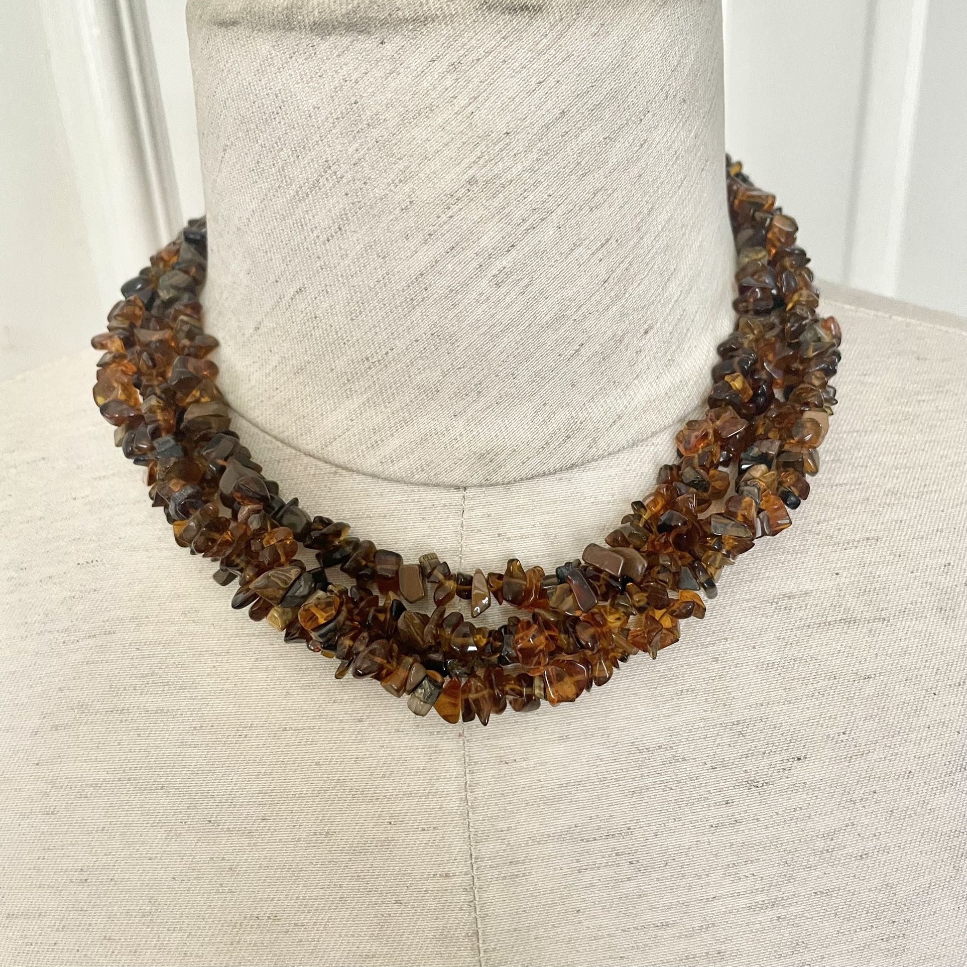 Amber Tiger Eye Multi Stand Beaded Statment Necklace