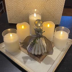 Spa Decor Set – Flameless Candles, Italian Tray & Glass Bath Salts Bottle