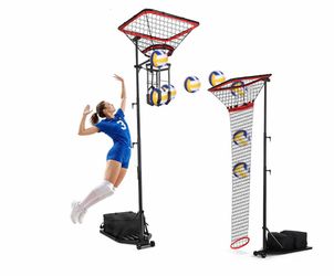Volleyball Setter & Spike Trainer System, Heavy Duty Volleyball Training Aid Set – 88LB Sandbag Base with Dual Wheels for Easy Mobility, Adjustable Hi