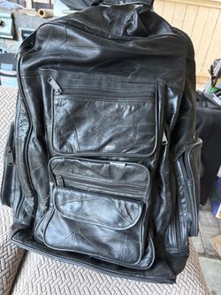 Black Leather Patchwork Backpack with wheels and handle