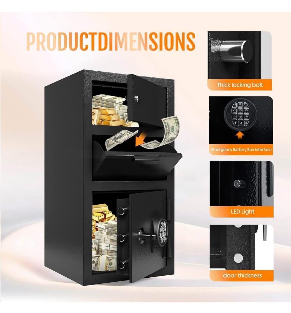 4.0 Cu Ft Large Double Door Fireproof Drop Safe for Business Heavy Duty Safe Box with Drop Slot Anti-Theft Money Drop Box with Lock and Slot Anti-Fish