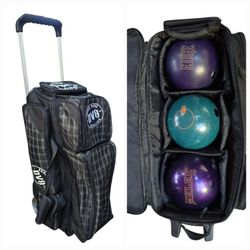 DV8 Triple Roller Bowling Bag + 3 Balls 15lb Brunswick Melee Jab Edge Quantum