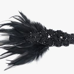 1920s Flapper Peacock feather black headband & jewelry set 