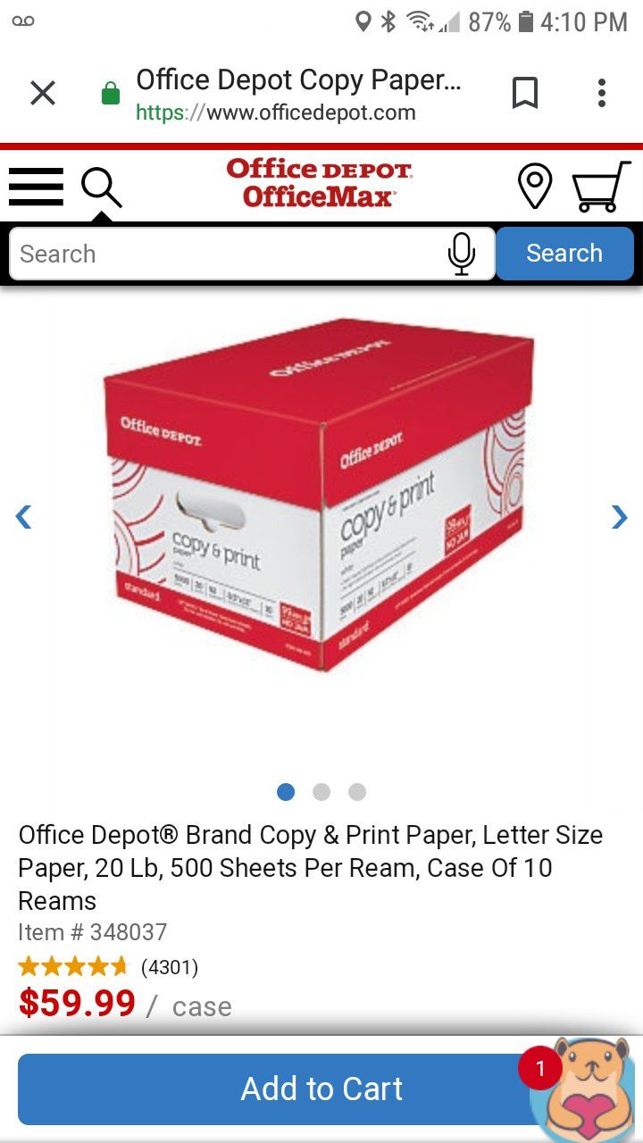 Office Depot standard paper. Open box!