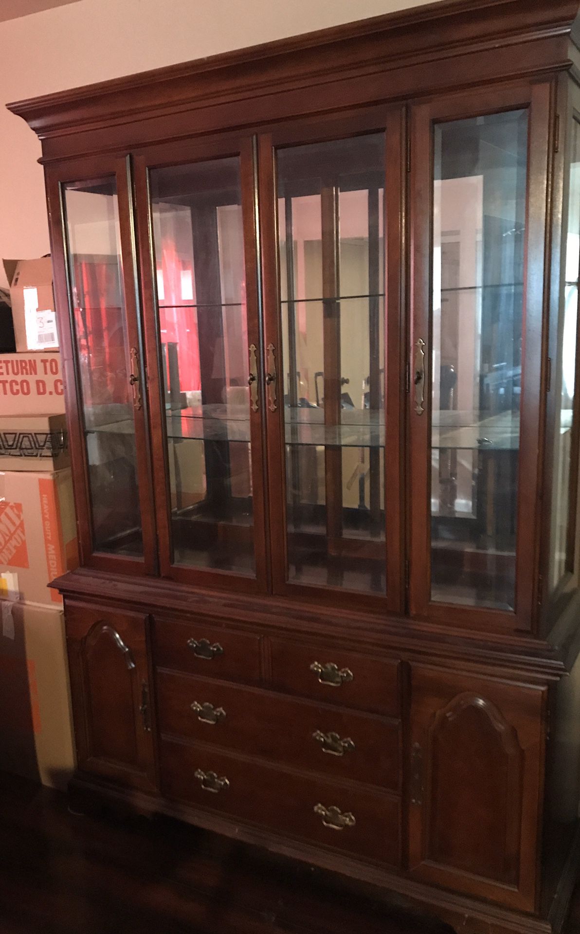 China Cabinet 2 Pieces Luminated Tri-Door 3 Glass Shelves OBO