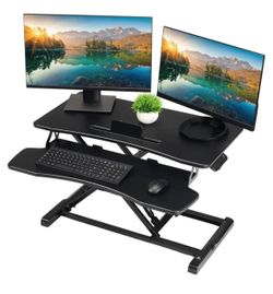 Standing desk - TechOrbits OF-S06-2 Desk Converter-37-inch Height Adjustable, MDF Wood, Sit-to-Stand Rise-X Pro Black, 37"
