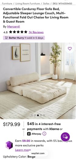 Convertible Corduroy Floor Sofa Bed
