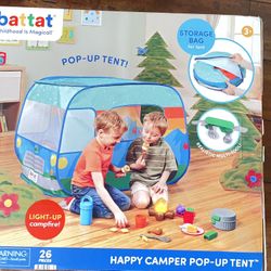 Happy Camper Pop-Up Fabric Tent with 20+ Camping Accessories,   Brand new