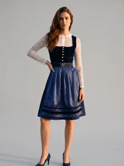 Pure Elegance Midnight Navy Satin Dirndl Dress with White Lace Blouse Oktoberfest Octoberfest