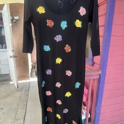 Black Floral Embroidery Dress 