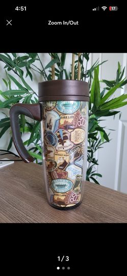 Walt Disney World Disney Parks Attractions Patches 18oz Brown Travel Coffee Mug