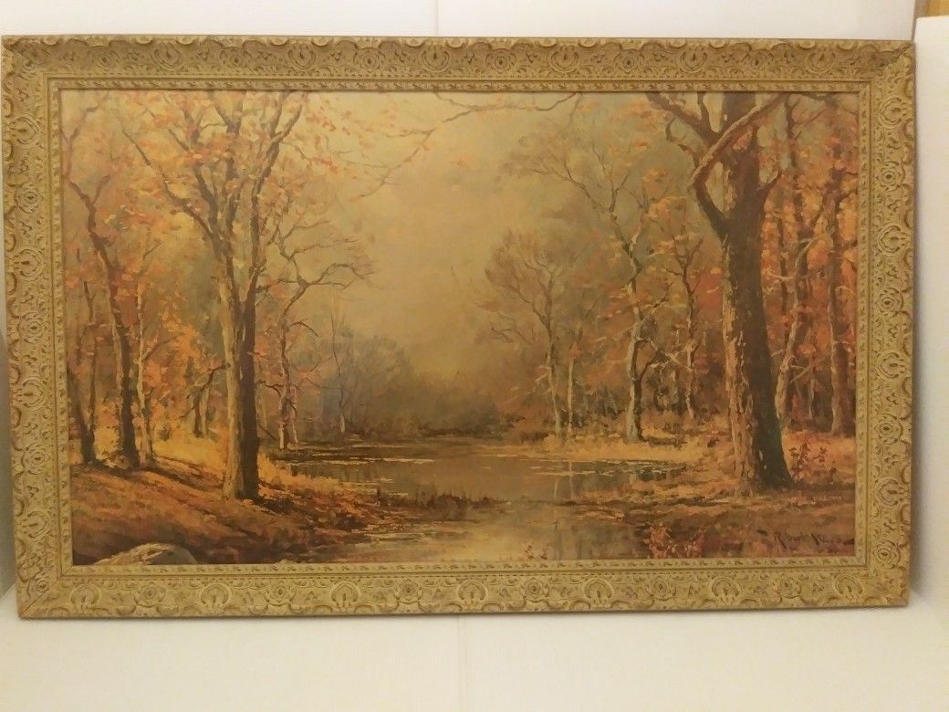 October Morn Canvas Print 1956 By Robert Wood 40" x 24" Ornate Frame