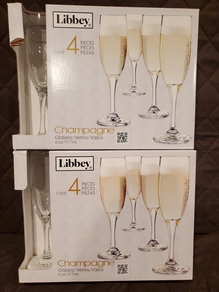 LIBBEY Champagne Glasses, 2 Sets Of 4 Glasses