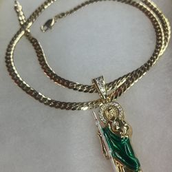 39.2g 18k premium gold plated simulated diamonds st. Jude pendant and Cuban necklace ✨✨✨