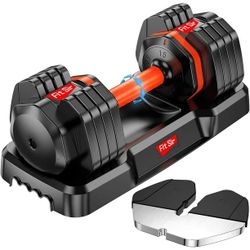 Single Adjustable Dumbbell 55LB, Fit Sir Weights Dumbbells Set 15~55lb Increment with Tray and Anti-Slip Handle for Men Women Full Body Workout Exerci