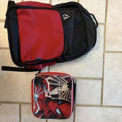 Youth Volcom Backpack And Spider-Man Lunchpail- Good Condition