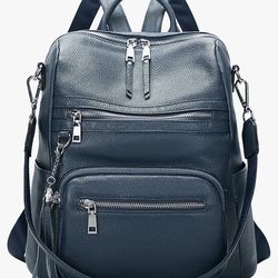 ALTOSY Genuine Leather Backpack Purse,  Large Shoulder Bag with Laptop Compartment, Multiple Pockets Indigo Blue