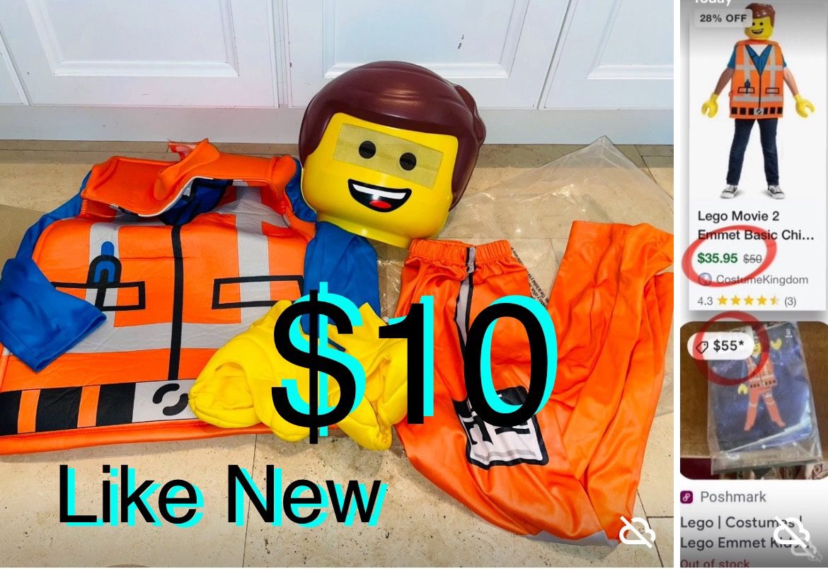 $10 costume Lego Boy EMMET like New in mint condition size 7 to 9 year old