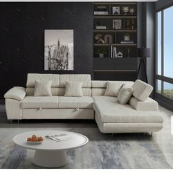 104.3'' Pull Out Sofa Bed with Storage Left Chaise Sofa Bed Corduroy Velvet Upholstery