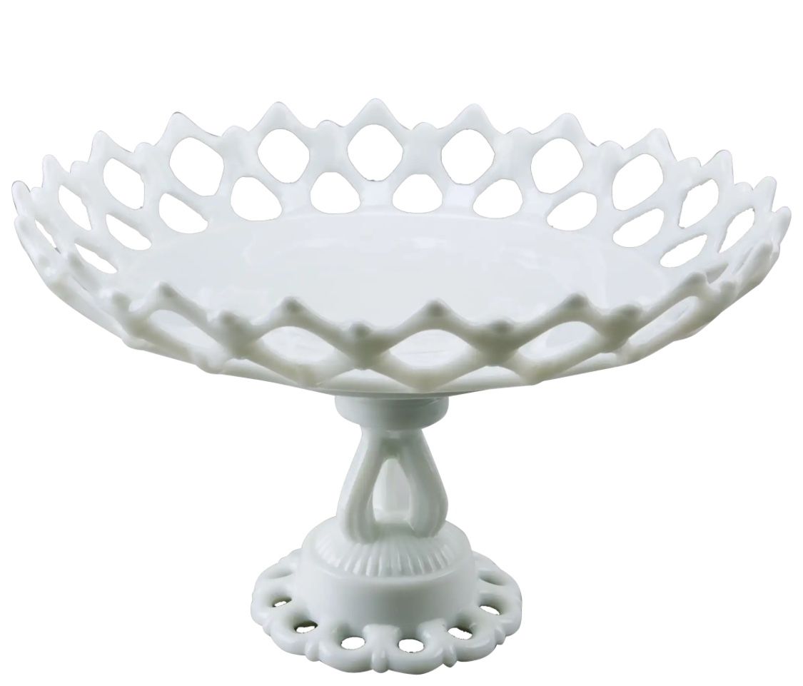 Vintage Westmoreland Open Lace  Belled Bowl Doric Milk Glass Footed Pedestal