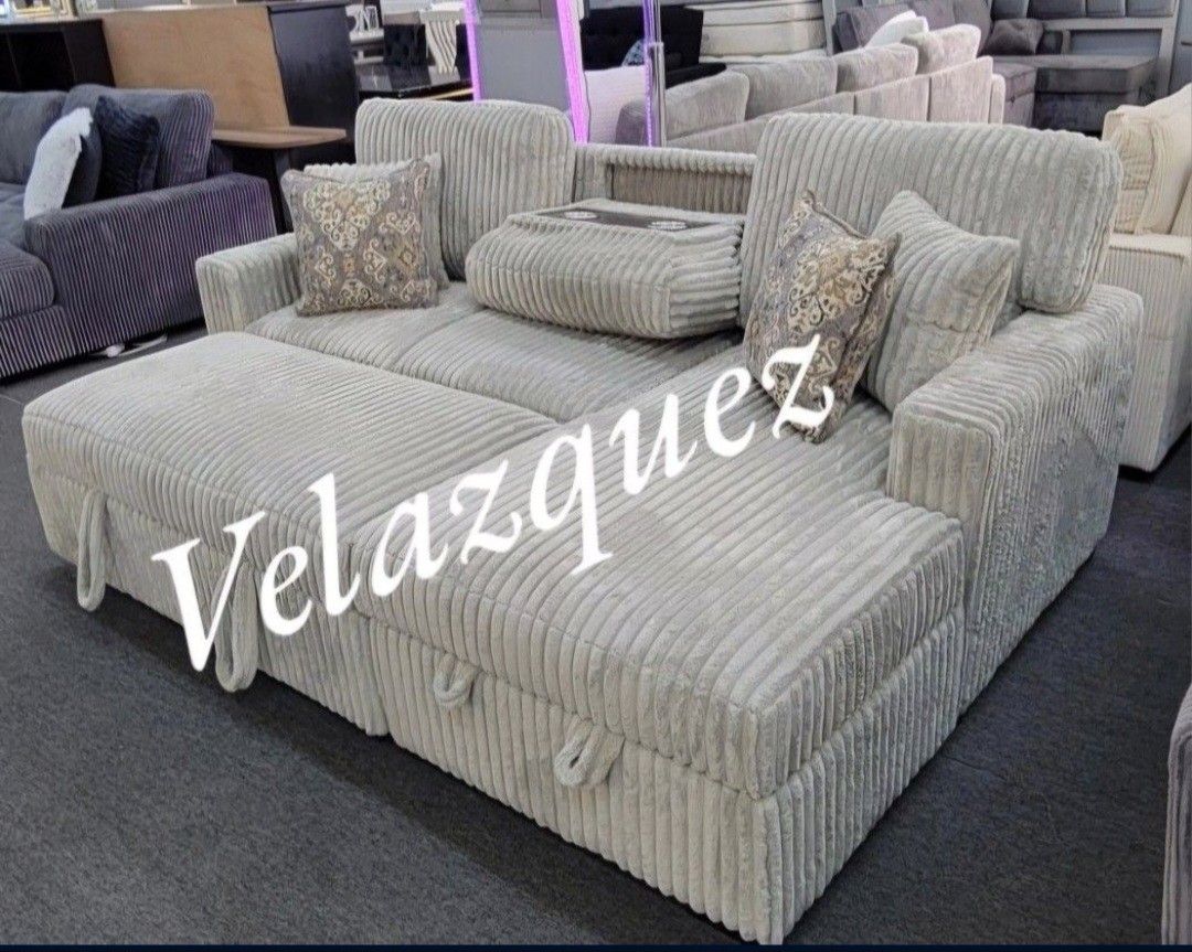 ✅️✅️2-Piece Convertible Sectional
Sleeper Sofa W/Fold-Down Table & Chaise Storage✅️✅️