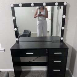 Dark Brown Vanity With Chair Included