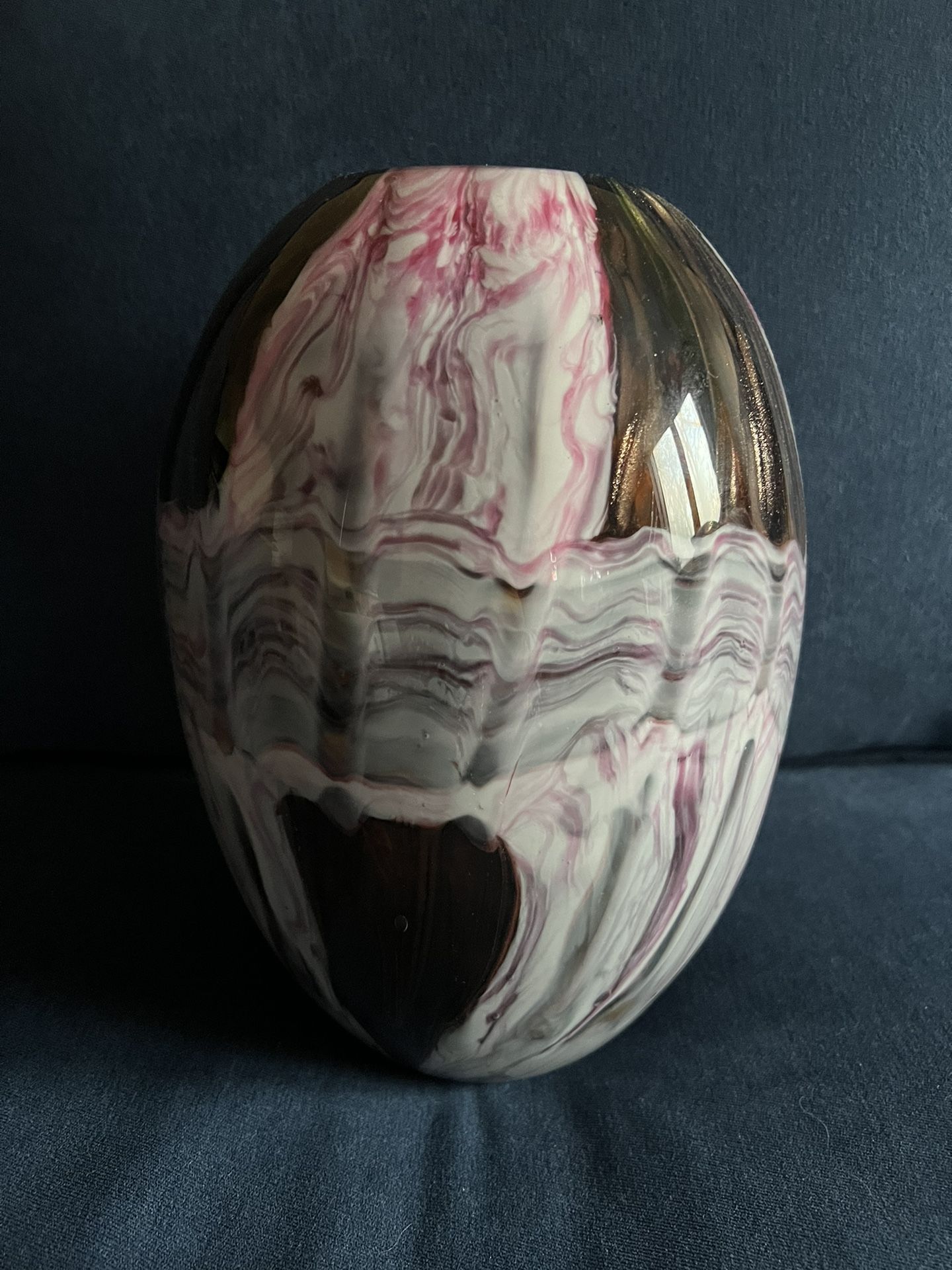 Art Glass Heavy Multicolored Vase Pink, Brown, Hint Of Gray, Green