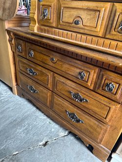 Antique Wood Dresser with Ornate Hardware