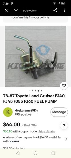 Toyota Land Cruiser FJ40 FJ45 FJ55 FJ60 Fuel Pump