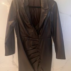 Lavish Alice  Vegan Leather Long-Sleeve Wrap Dress