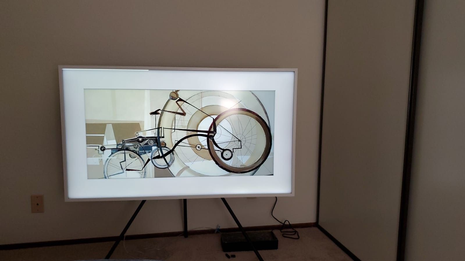 [Like New] 55in Samsung Frame TV with One-Connect Box With 25ft Long Invisible Cable + Studio Stand + Wall mount + Custom Removable White TV Frame