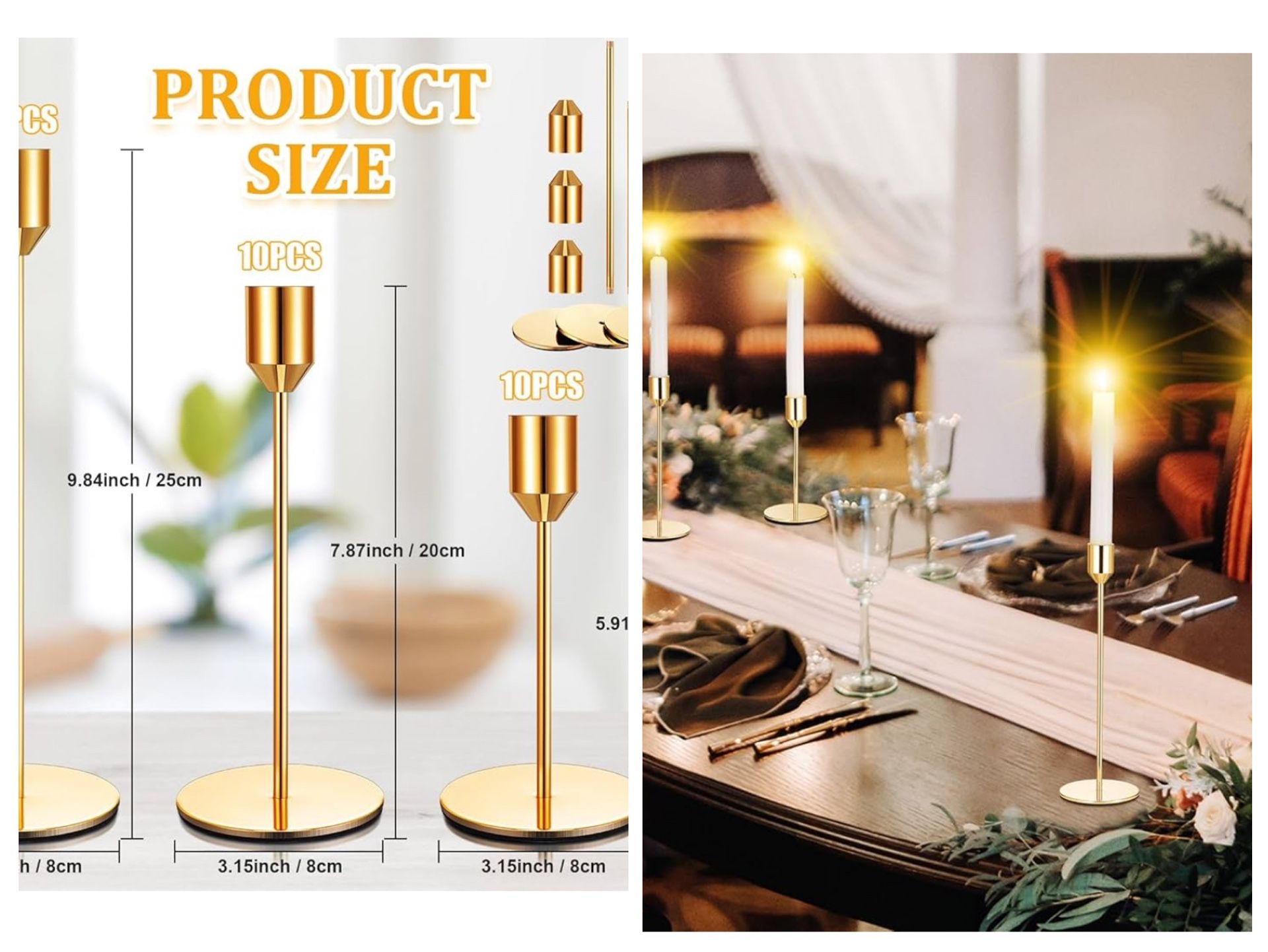 6-Pcs Candlestick Holders 5.7"/7.7"/9.7" Tall, Metal Taper Candle Holders Fit 0.75 Inch Thick Pillar Candle Stick Elegant Decor for Wedding Party