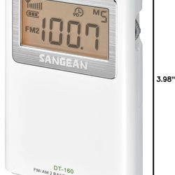 DT-160 AM/FM Stereo Pocket Radio with up to 100 Operating Hours on 2 AA Batt