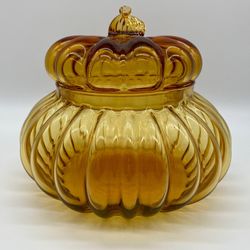 Italian Empoli Hand Blown Gourd Pumpkin Lidded Glass Dish
